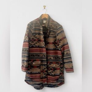 Brown Earth tones Aztec Print Duster Jacket Coat Woman’s Size Small Southwestern